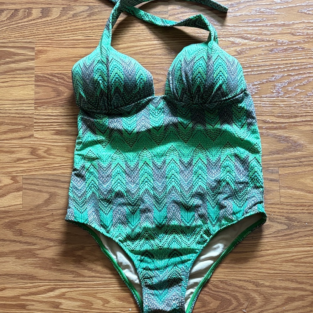 Green Patterned Kids One Piece Swimsuit